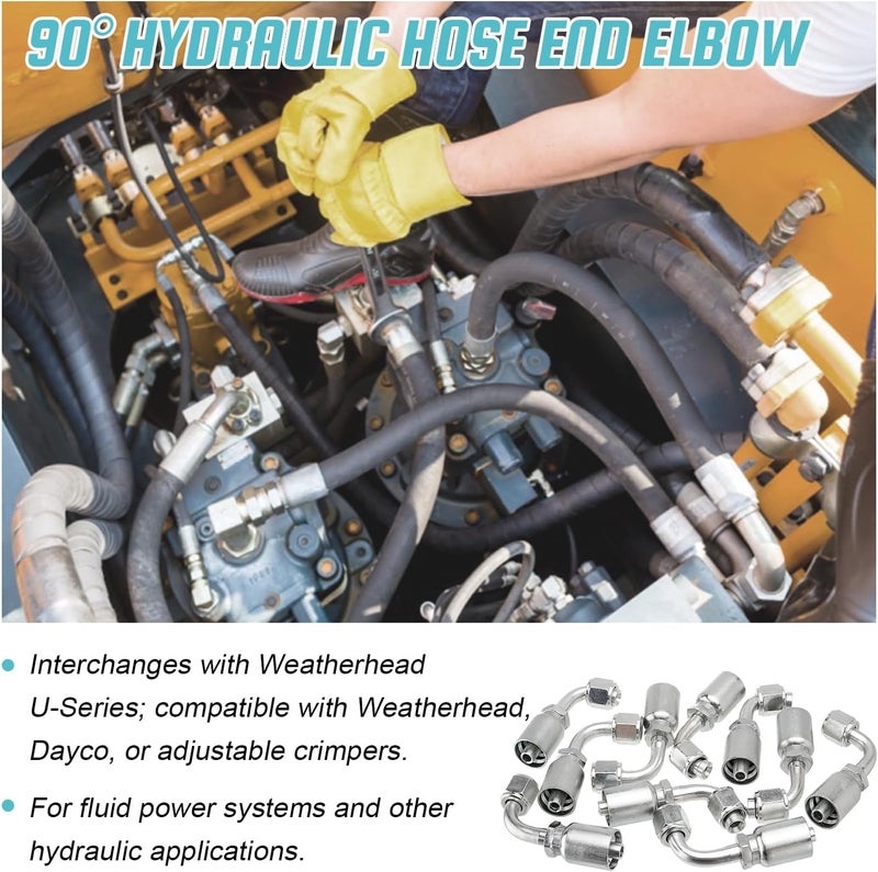 Venussar 10 PCS 90° Hydraulic Hose Fittings, for 3/8" Hose x 3/8" JIC 37° Female 90° Hydraulic Hose End Elbow Crimp Fitting - Image 2